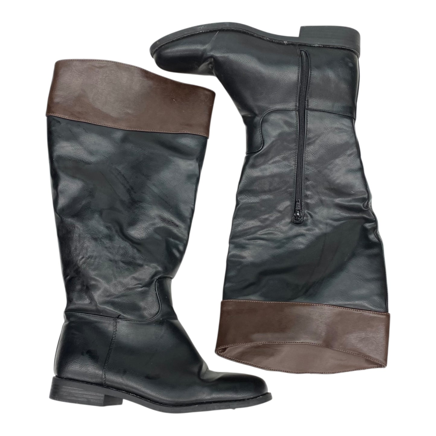 Boots Knee Flats By Just Fab In Black & Brown, Size:9