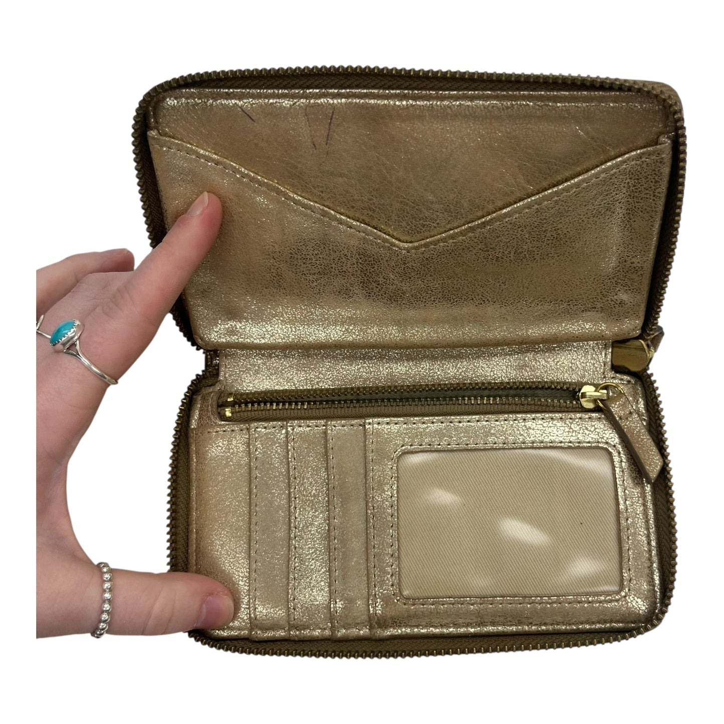 Wallet Leather By Fossil In Gold, Size:Medium