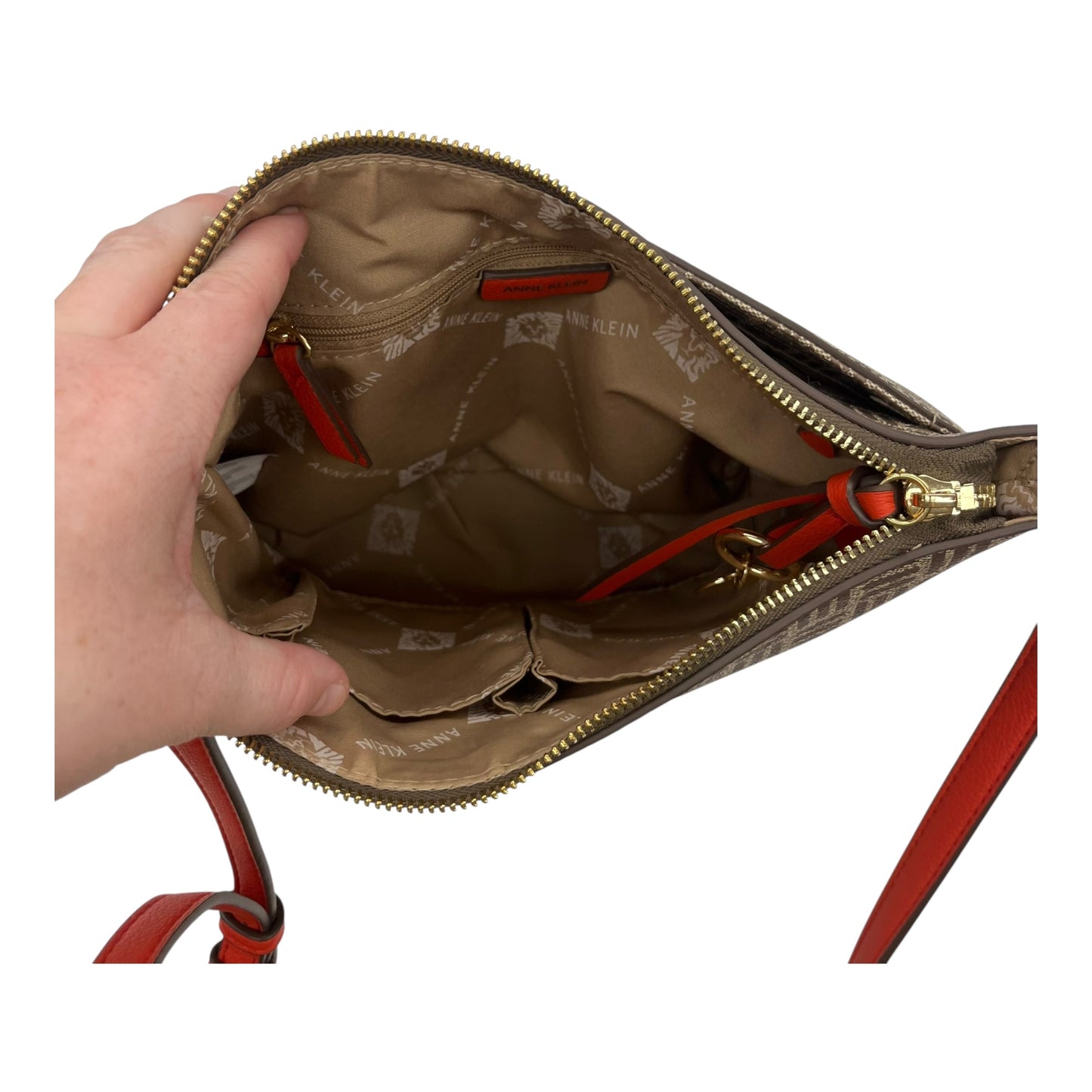 Crossbody By Anne Klein In Orange & Tan, Size:Medium