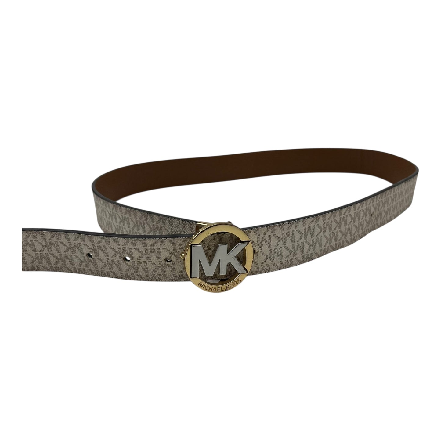 Belt Designer By Michael Kors In Brown & Cream