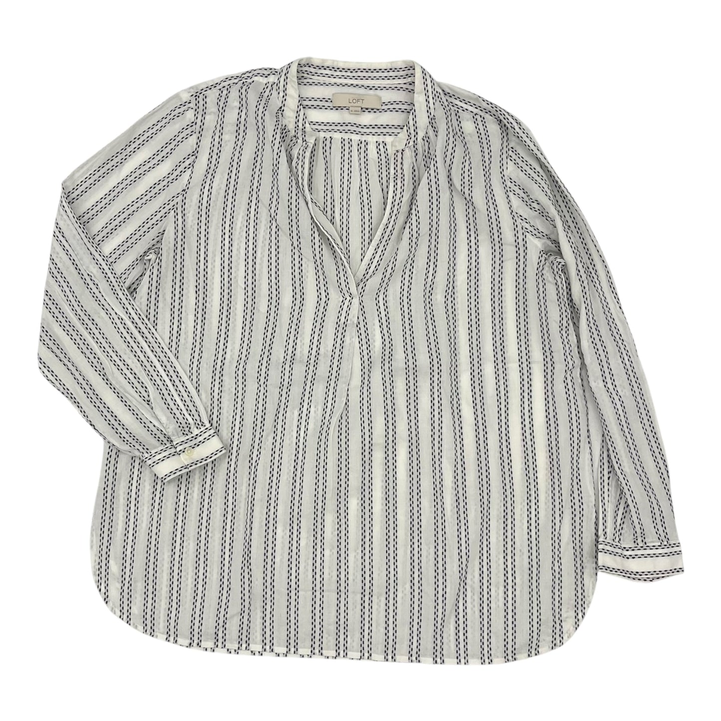 Blouse Ls By Loft In Black & Cream, Size:Xl
