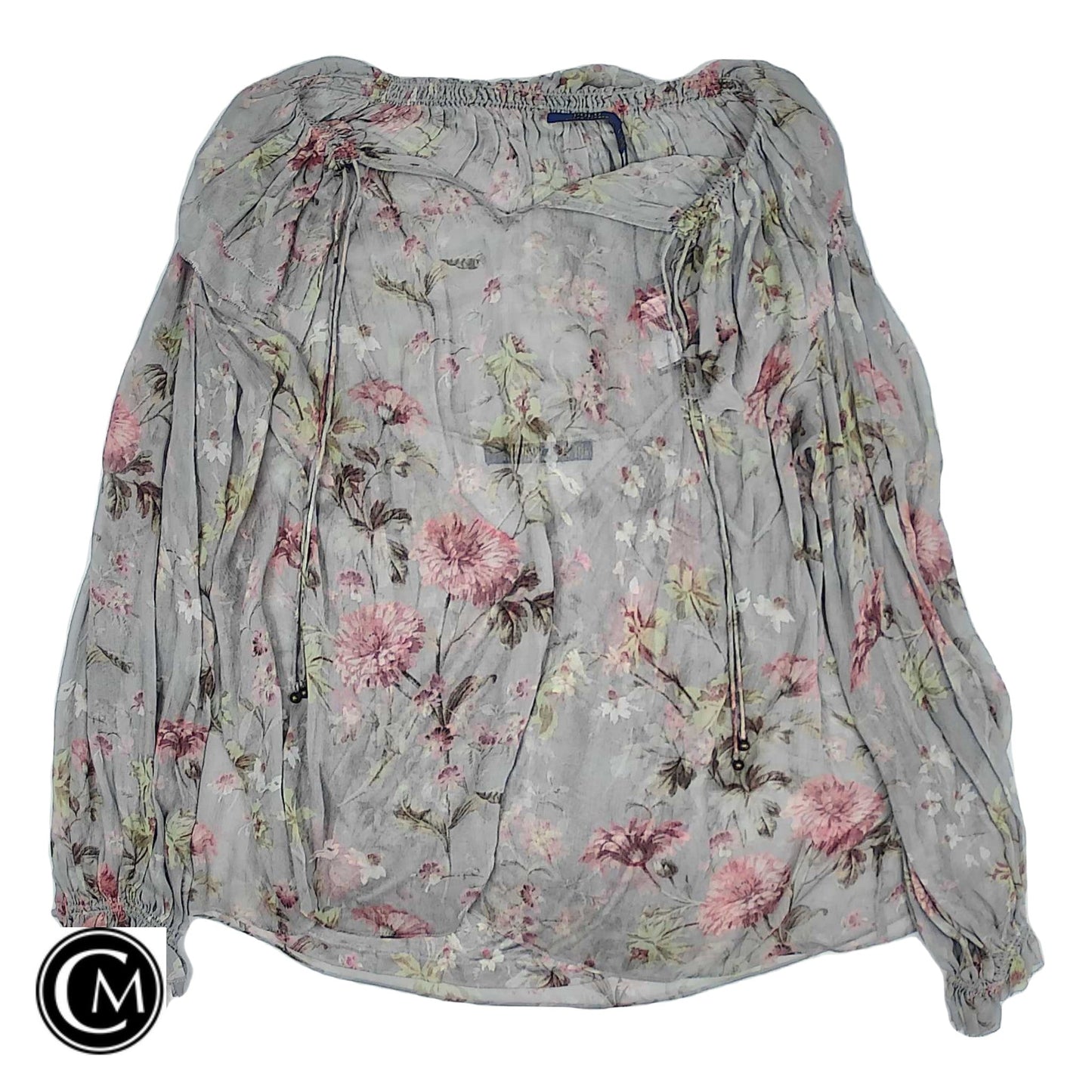 Blouse Ls By Polo Ralph Lauren In Grey & Pink, Size: L