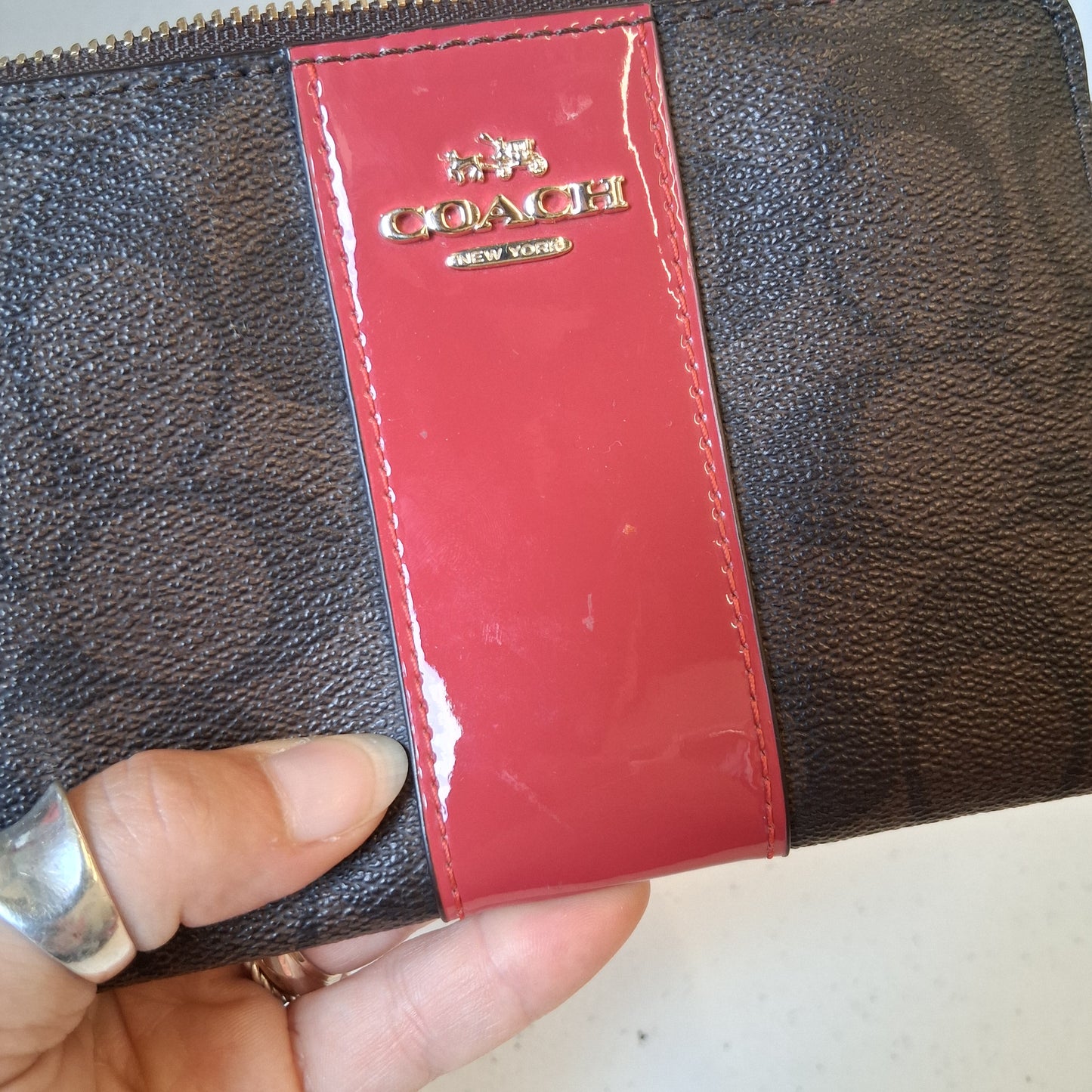 Wristlet Designer By Coach In Brown & Red, Size:Small