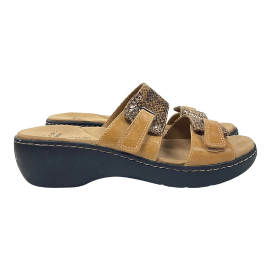 Sandals Heels Wedge By Clarks In Brown, Size:9