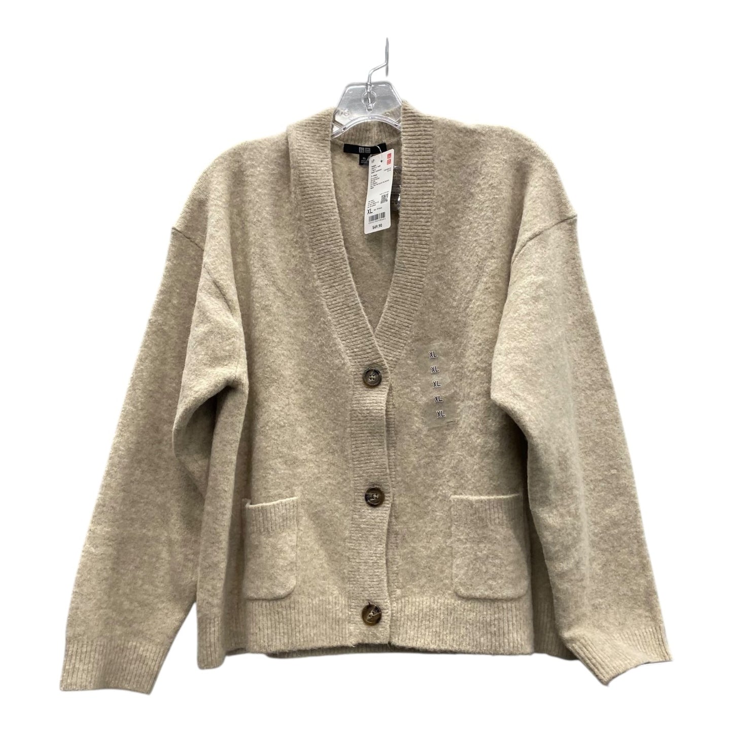 Sweater Cardigan By Uniqlo In Tan, Size:Xl