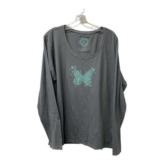 Athletic Top Ls Crewneck By Life Is Good In Grey, Size:1X
