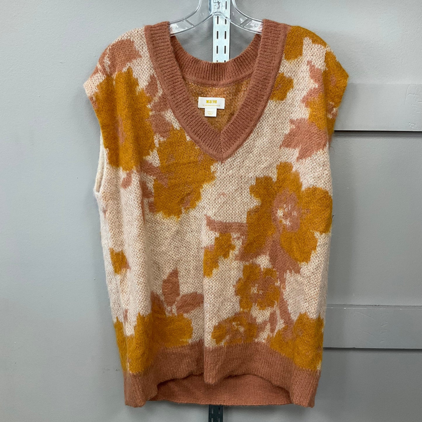 Vest Sweater By Maeve In Brown & Yellow, Size:S