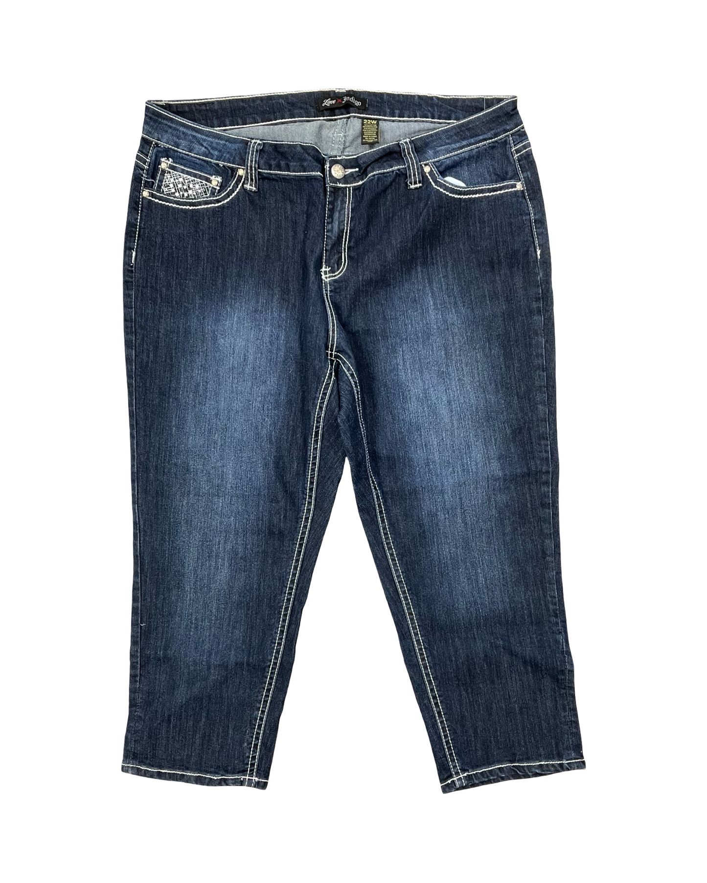 Jeans Cropped By Love Indigo In Blue Denim, Size:22