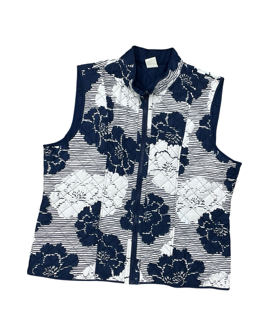 Vest Puffer & Quilted By Alfred Dunner In Blue & White, Size:1X