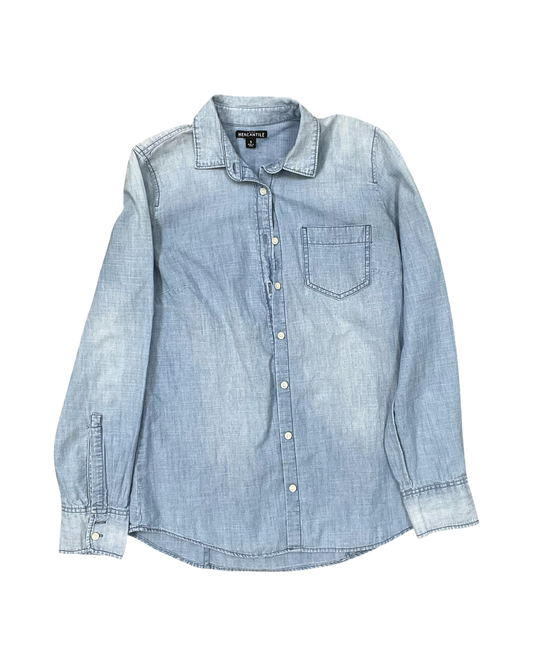 Blouse Ls By J. Crew In Blue Denim, Size:S