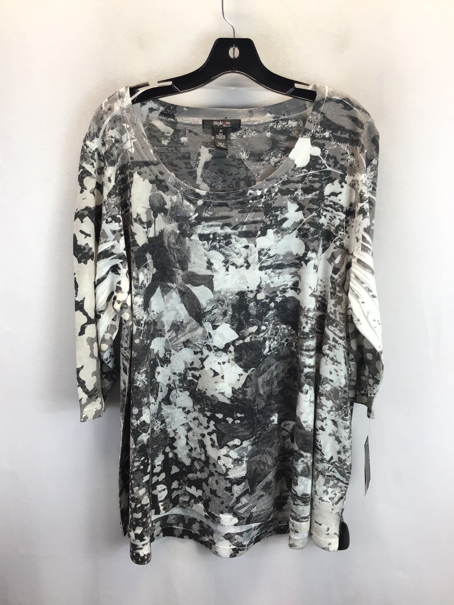 Top 3/4 Sleeve By Style And Co Collection Women In Grey & White, Size:2X