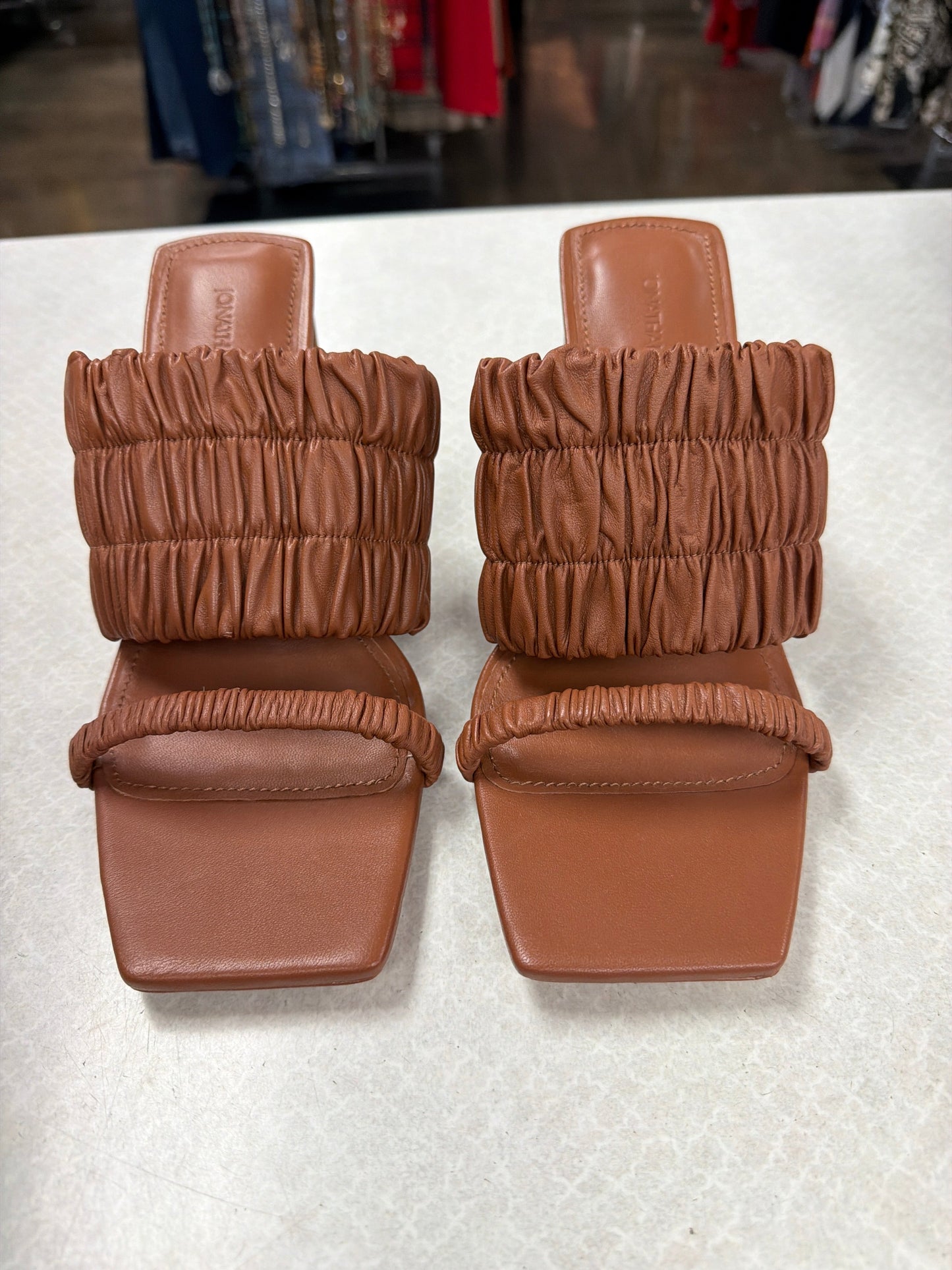 Sandals Heels Block By Clothes Mentor In Brown, Size:8.5