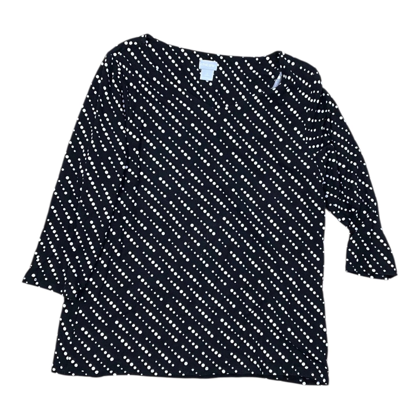 Top 3/4 Sleeve By Chicos In Black & White, Size:L