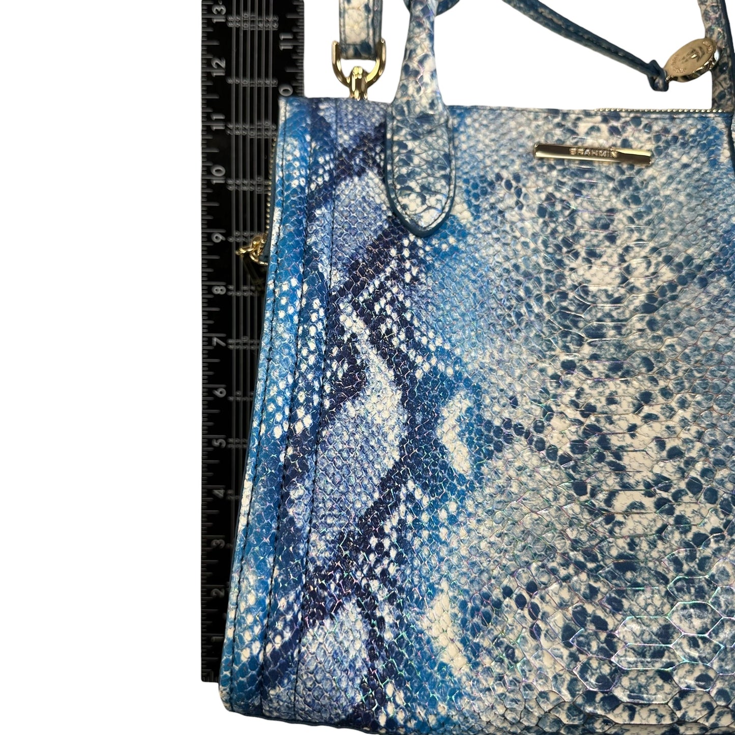 Handbag Designer By Brahmin In Blue & White, Size:Medium