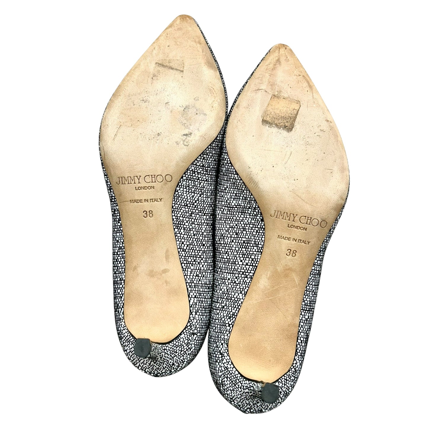 Shoes Luxury Designer By Jimmy Choo In Black & White, Size: 7.5