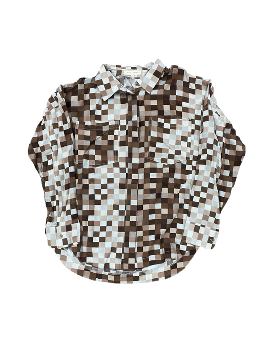 Blouse Ls By Gilded Intent In Brown & Tan, Size:L
