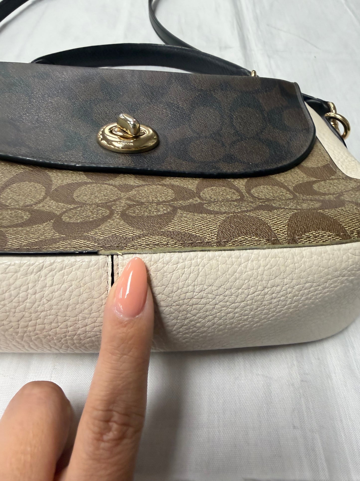 Crossbody Designer By Coach In Brown & Cream, Size:Small