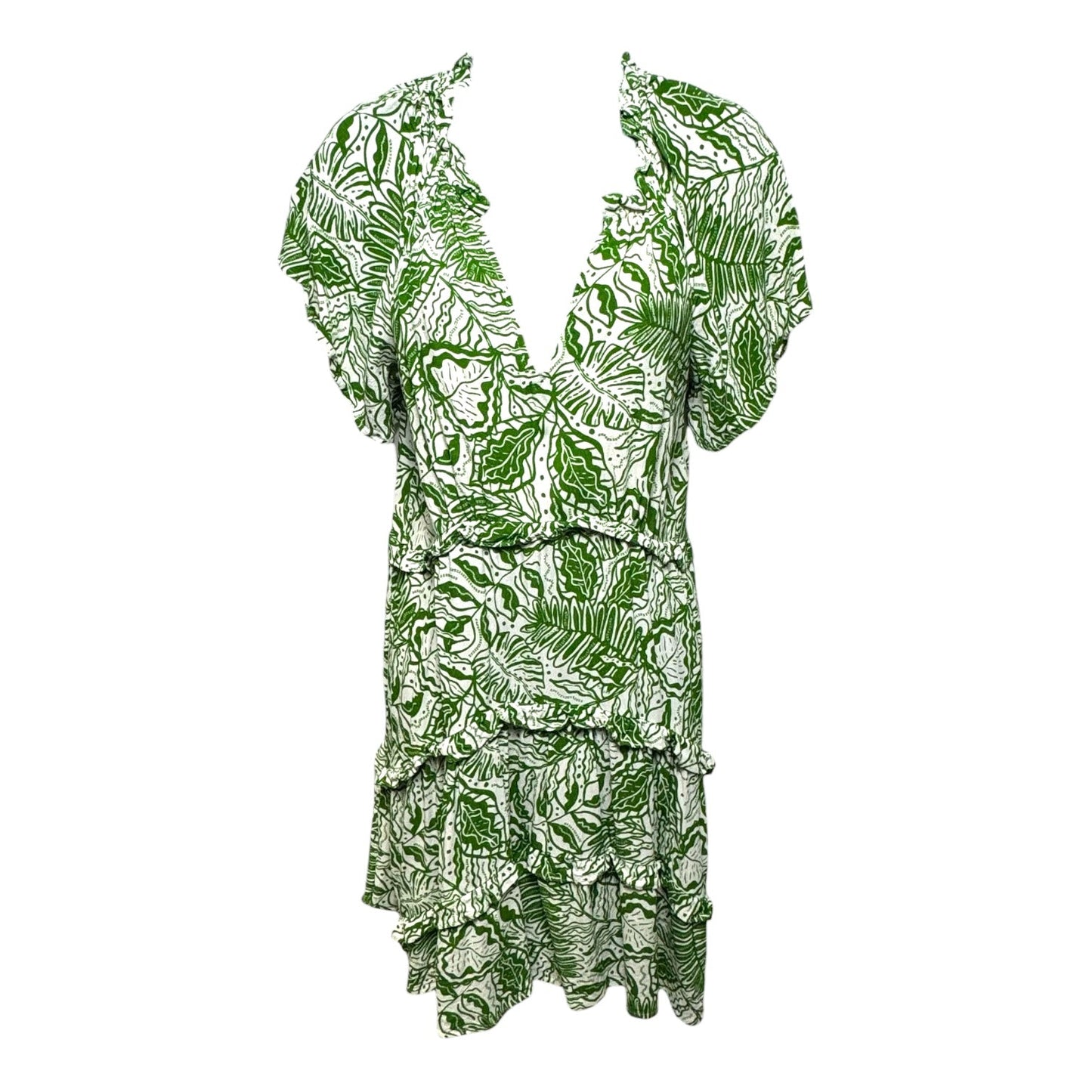 Robin Tiered Mini Dress By Anthropologie In Green & White, Size: S