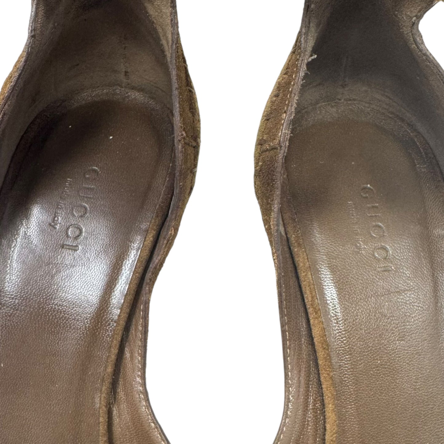 Suede Whipstitch D’Orsay Stiletto Pumps Luxury Designer By Gucci In Brown, Size: 8.5