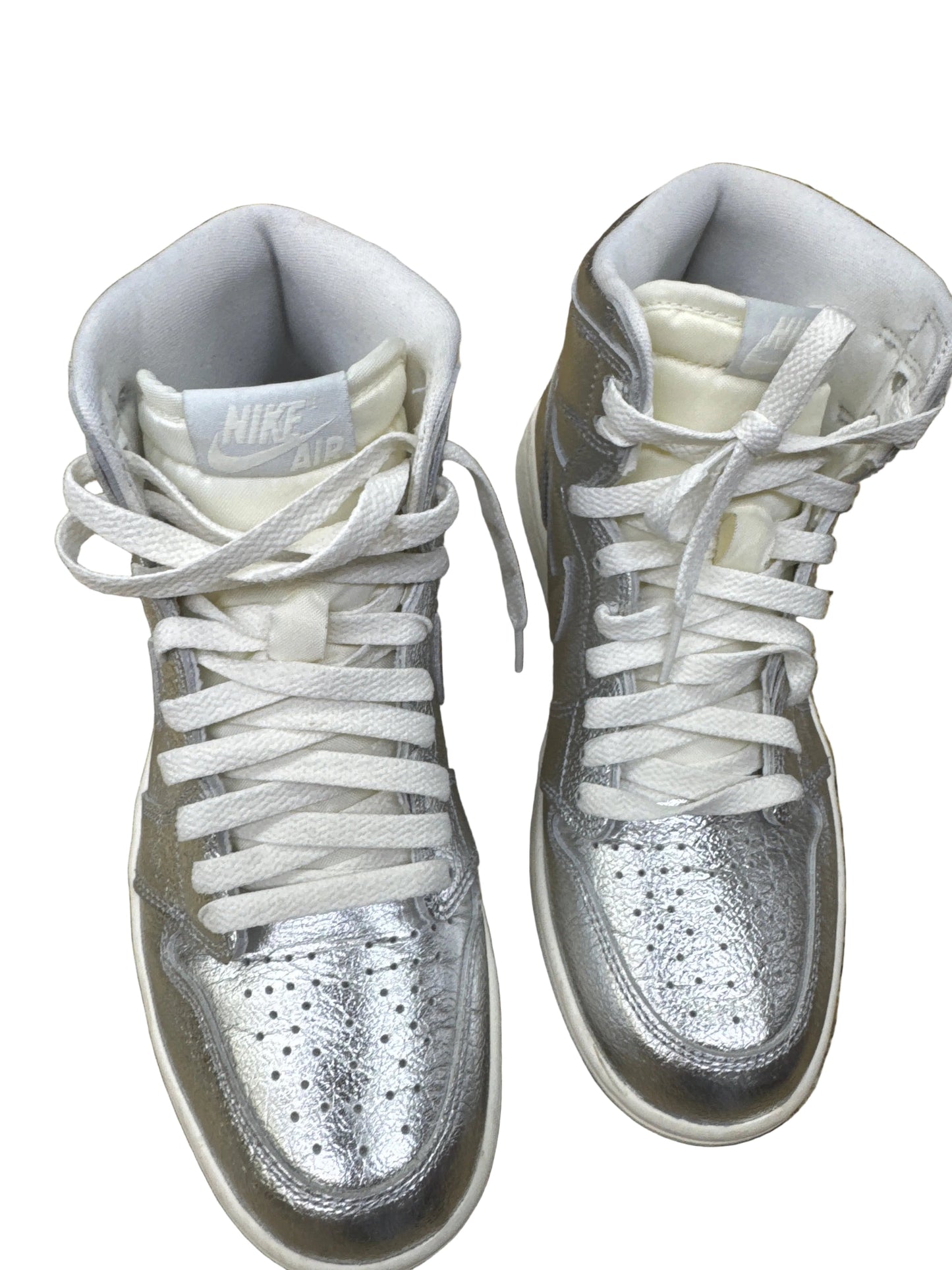 Shoes Luxury Designer By Jordan In Silver, Size:8.5