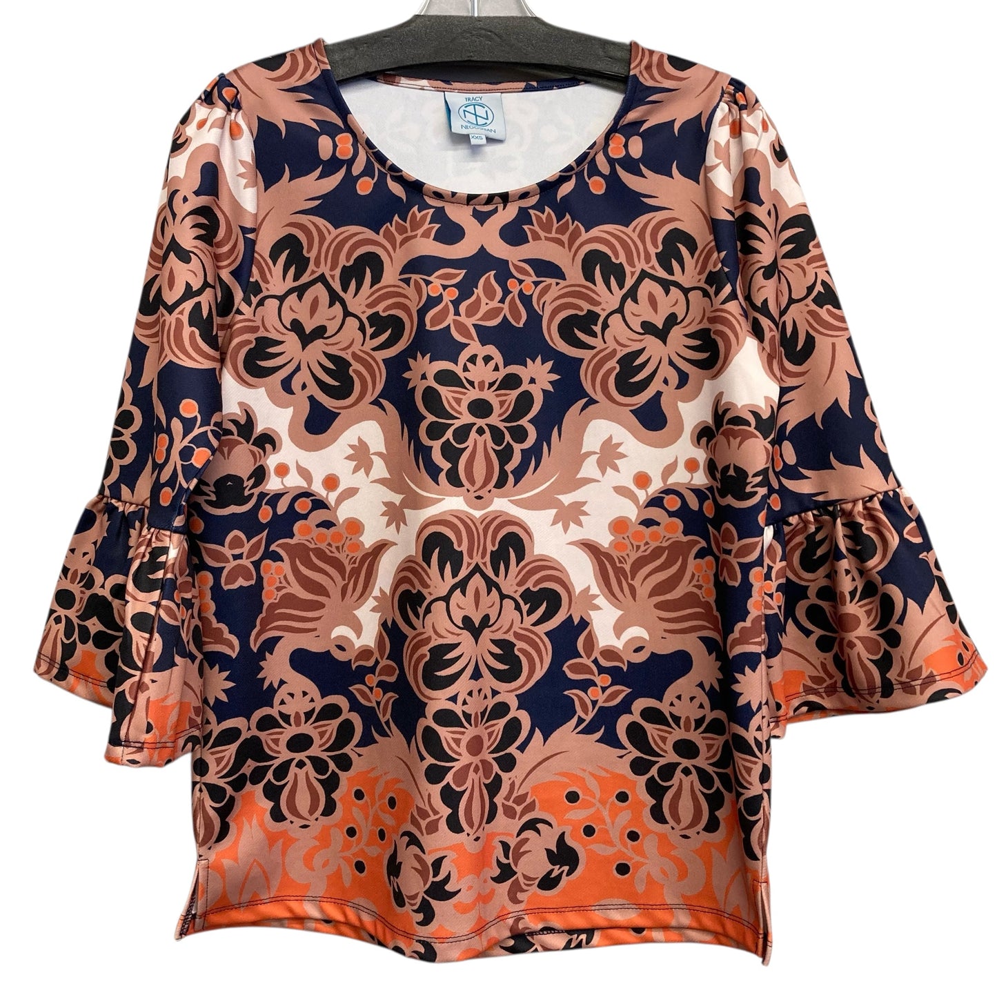 Top 3/4 Sleeve By Tracy Negoshian In Blue & Tan, Size:Xxs