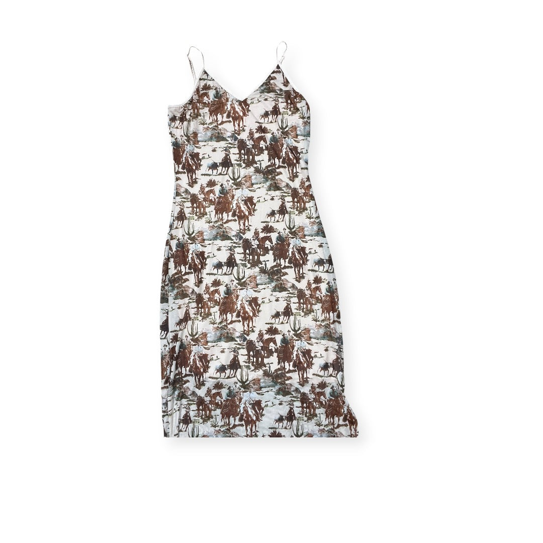 Dress Casual Midi By Clothes Mentor In Brown & Cream, Size:M