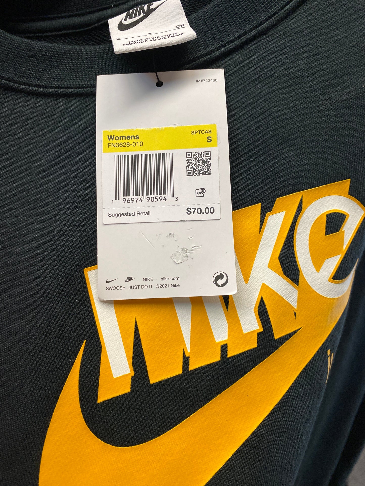 Sweatshirt Collar By Nike In Black & Yellow, Size: S