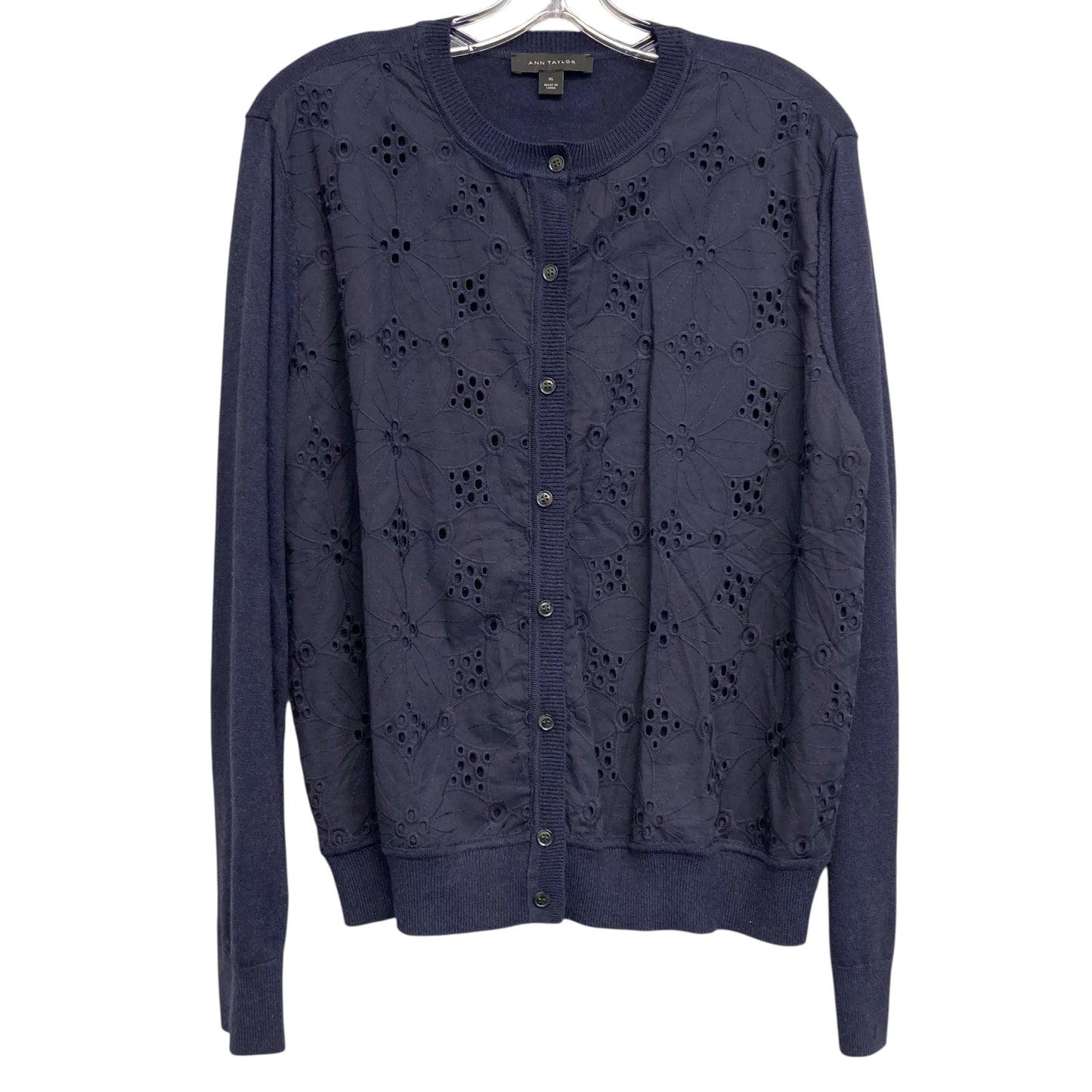Sweater Cardigan By Ann Taylor In Navy, Size:Xl
