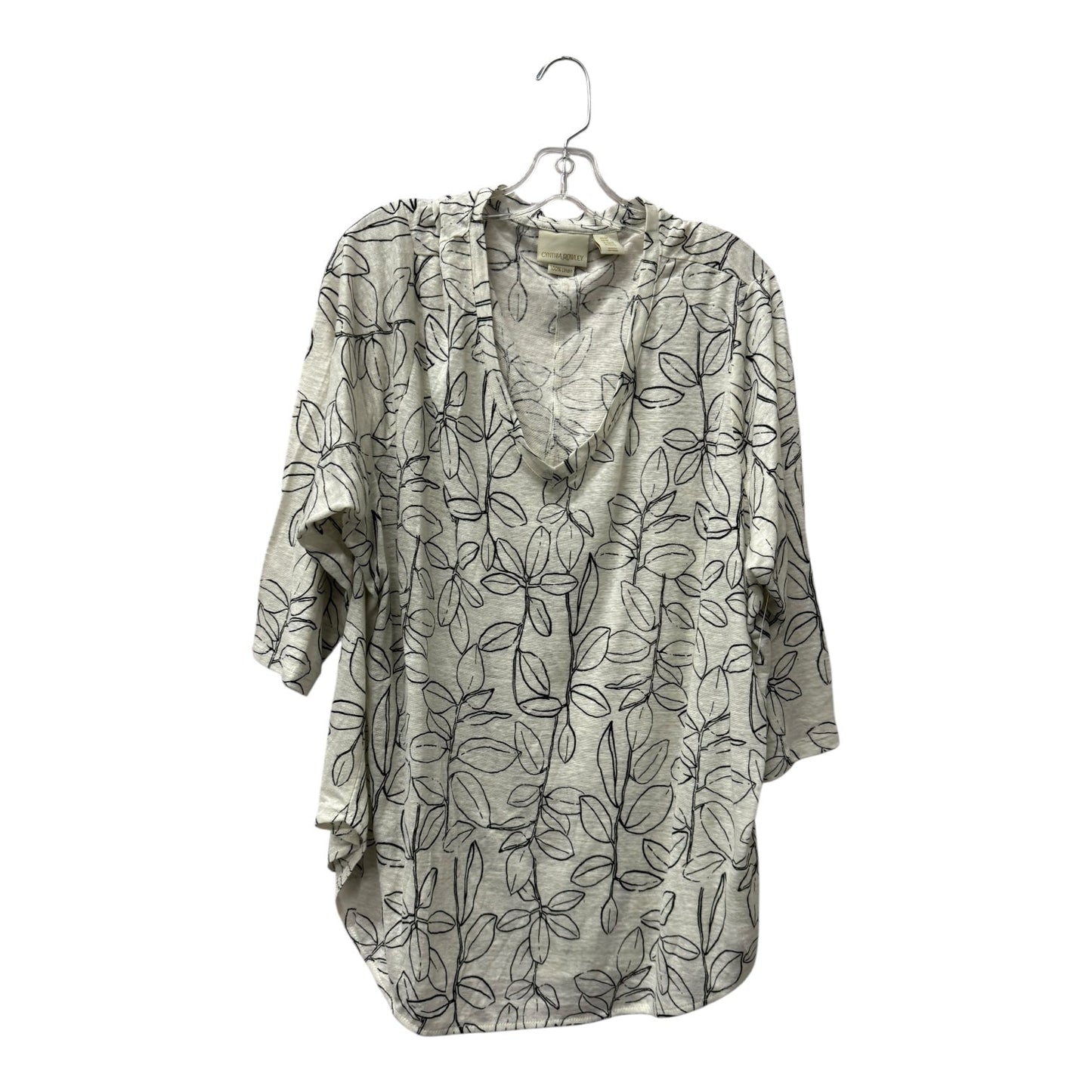 Top 3/4 Sleeve By Cynthia Rowley In Black & Cream, Size:2X