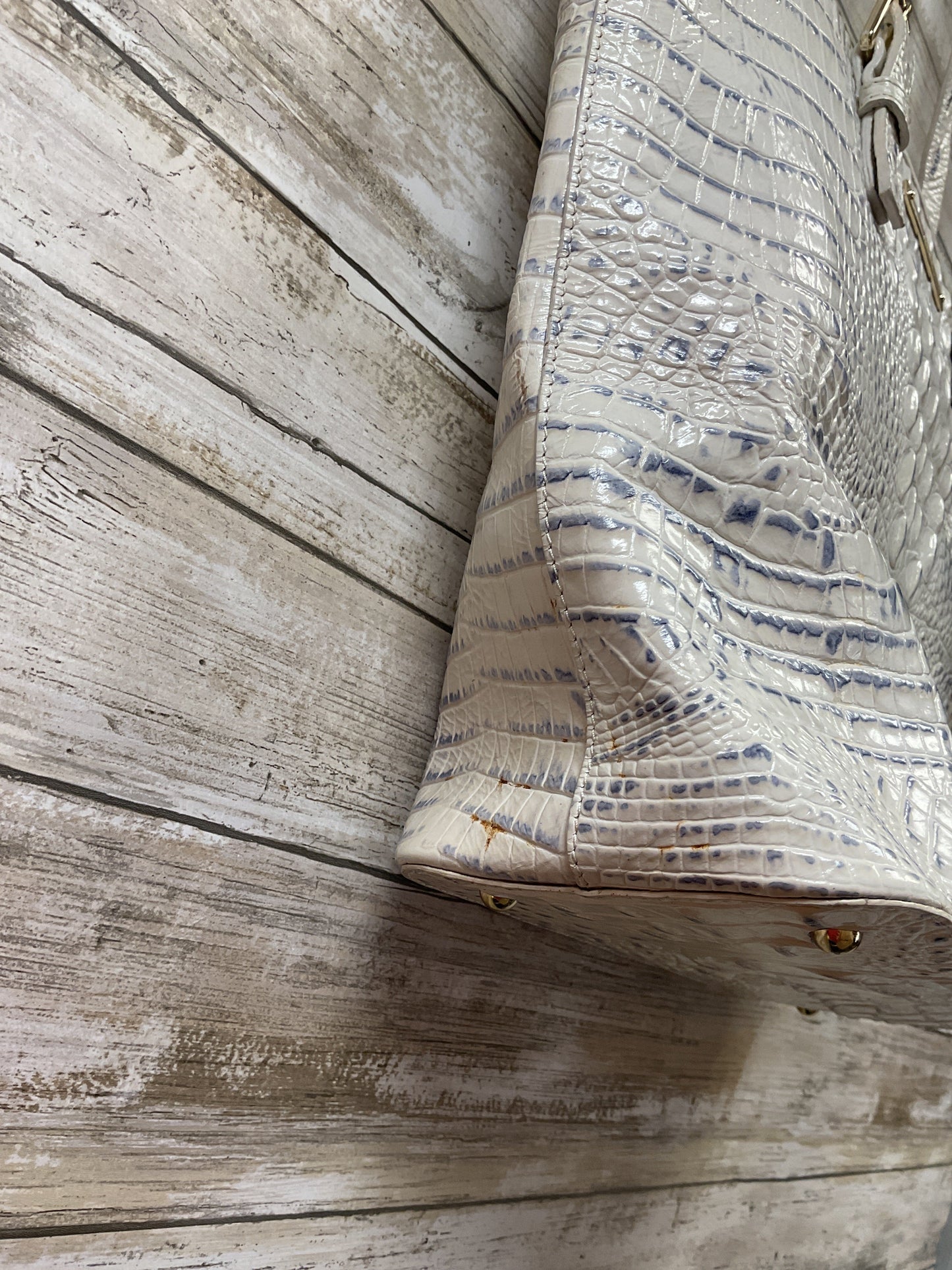 Handbag Designer By Brahmin In Grey & White, Size:Large