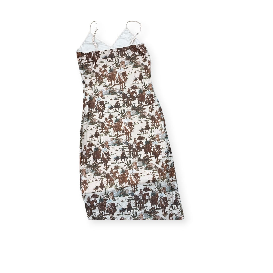 Dress Casual Midi By Clothes Mentor In Brown & Cream, Size:M