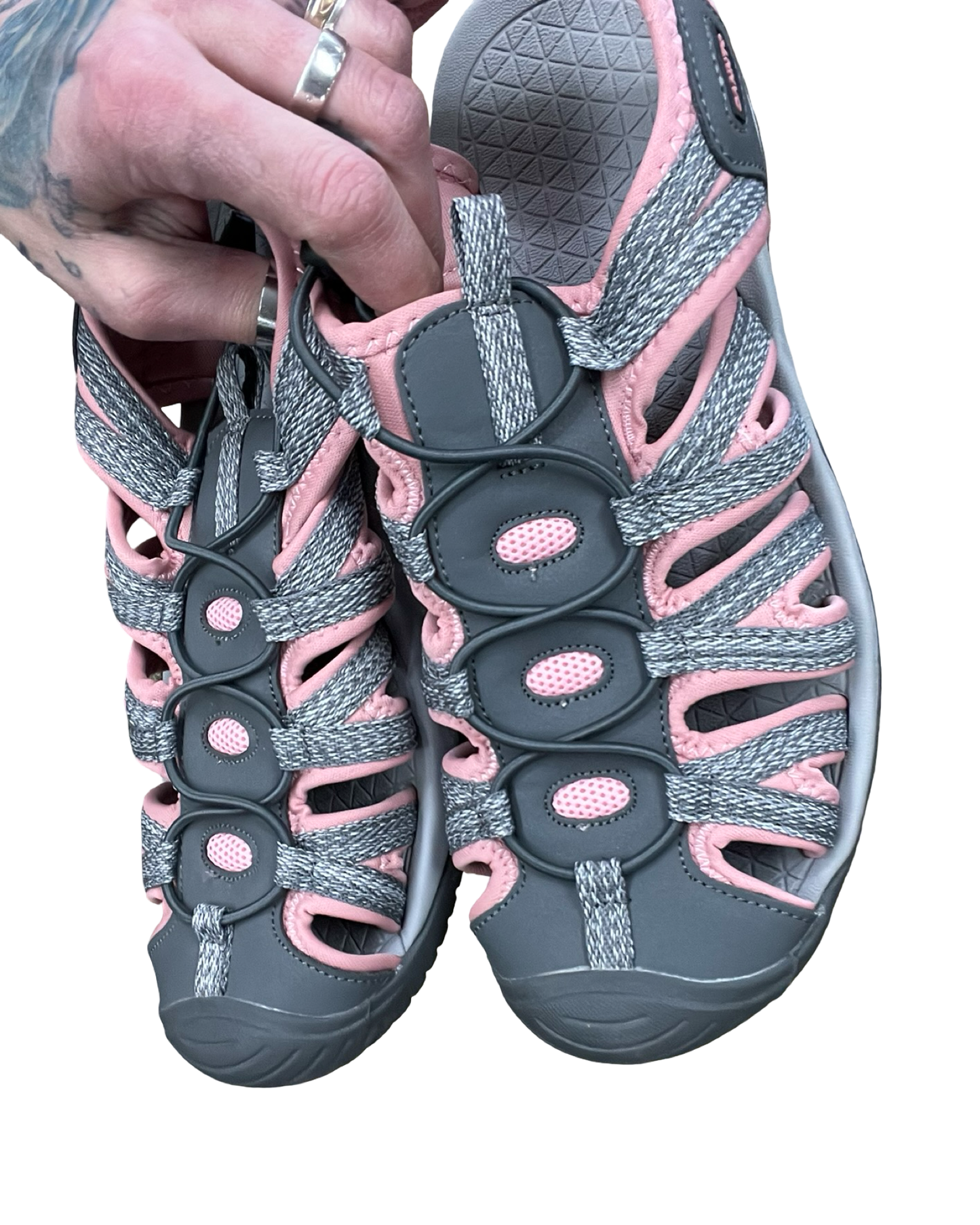 Sandals Sport By Clothes Mentor In Grey & Pink, Size:8.5