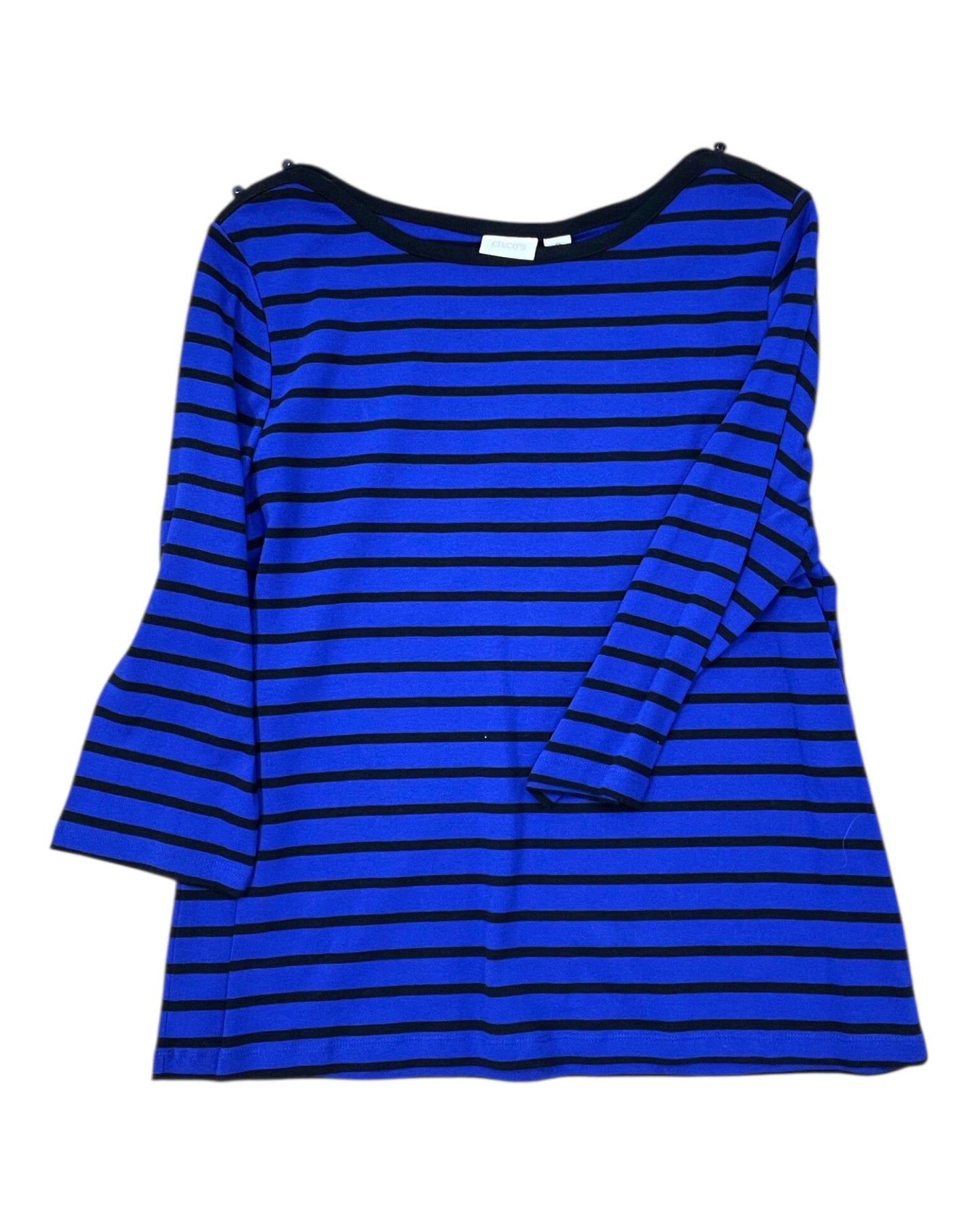 Top 3/4 Sleeve By Chicos In Black & Blue, Size:Xl
