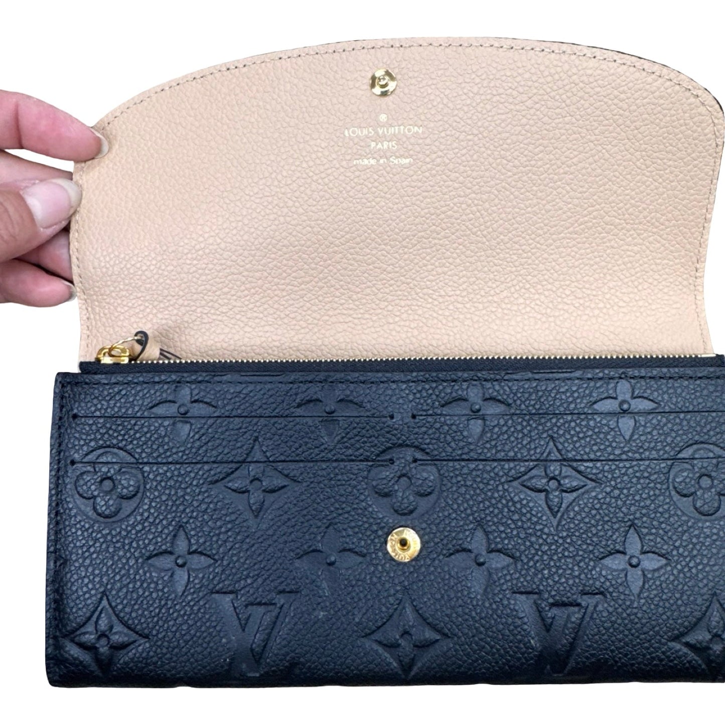 Wallet Emilie Luxury Designer By Louis Vuitton In Black & Gold, Size:Large