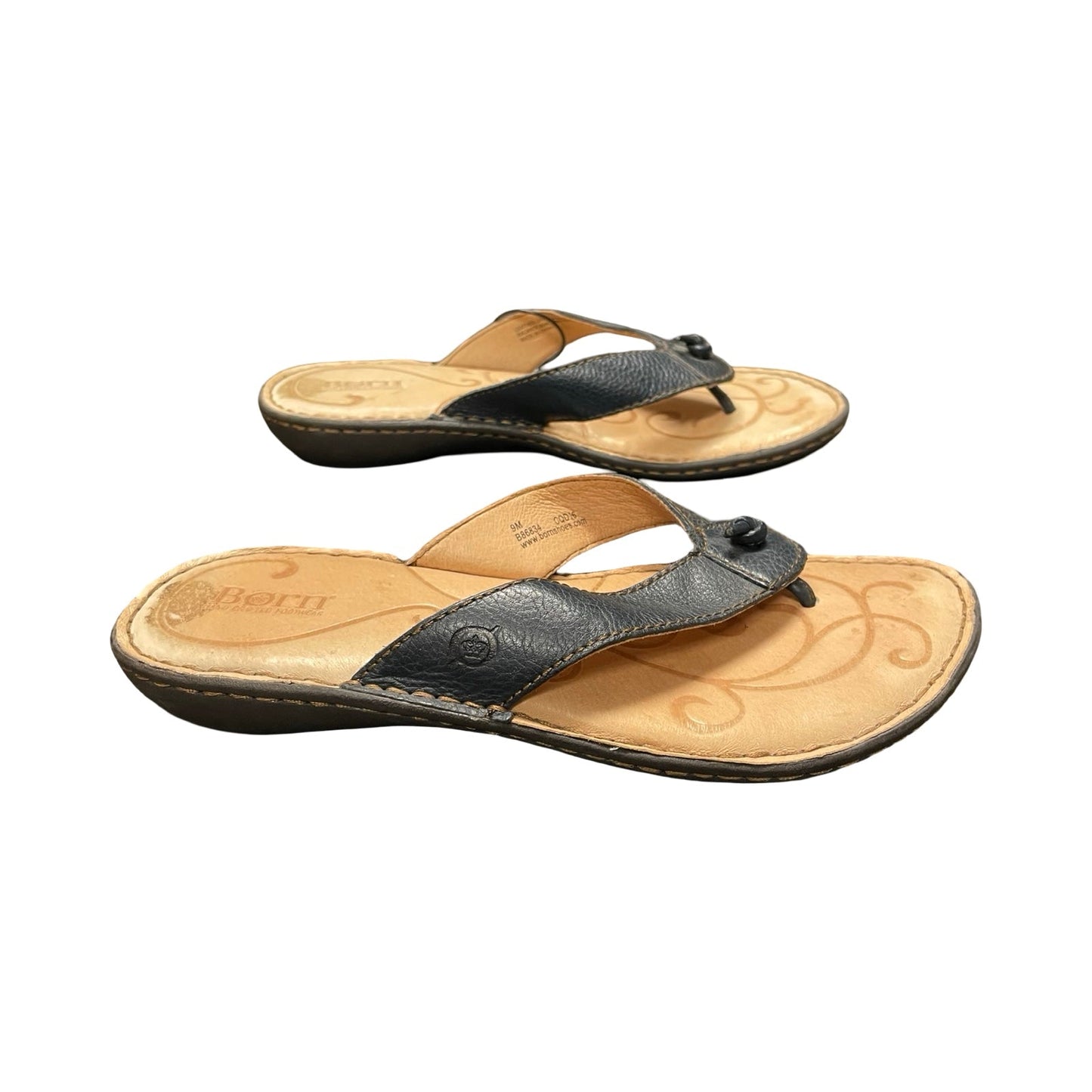 Sandals Flip Flops By Born In Black & Tan, Size:9