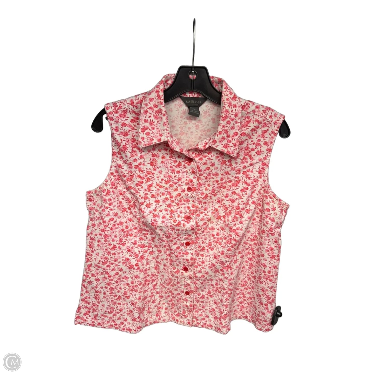 Top Sleeveless By Van Heusen In Red & White, Size: L
