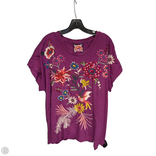 Top Short Sleeve Designer By Johnny Was In Purple, Size: 1x