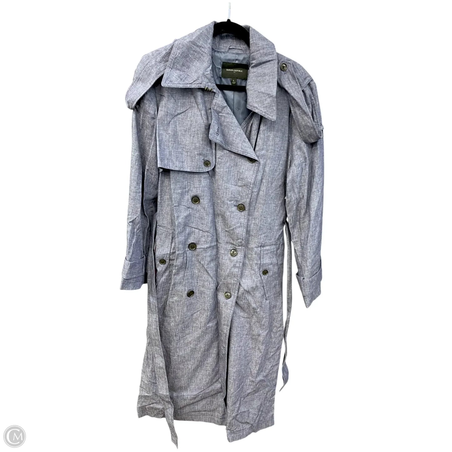 Coat Trench Coat By Banana Republic In Blue, Size: L