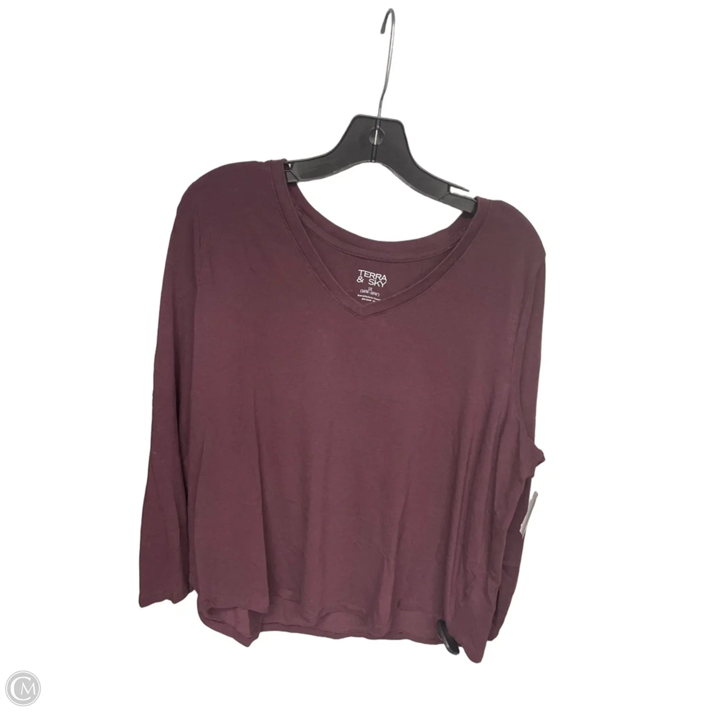 Top Long Sleeve Basic By Terra & Sky In Maroon, Size: 1x
