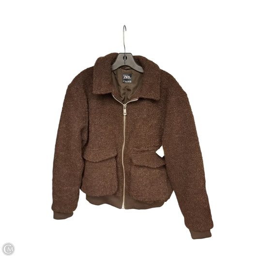 Coat Faux Fur & Sherpa By Zara In Brown, Size: L