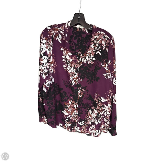 Blouse Long Sleeve By Pleione In Purple & White, Size: L