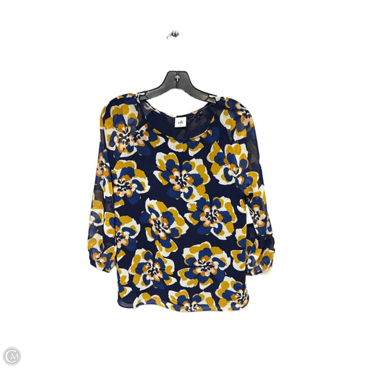 Top Long Sleeve By Cabi In Blue & Yellow
