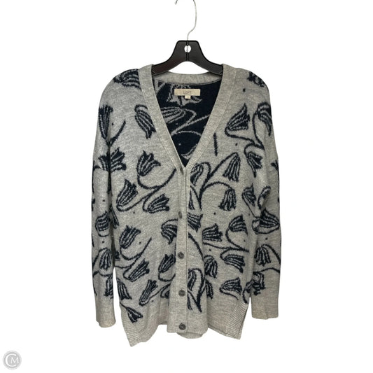 Sweater Cardigan By Loft In Blue & Grey, Size: L