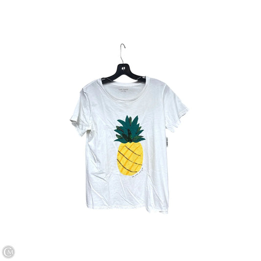 Top Short Sleeve Designer By Kate Spade In White & Yellow, Size: L