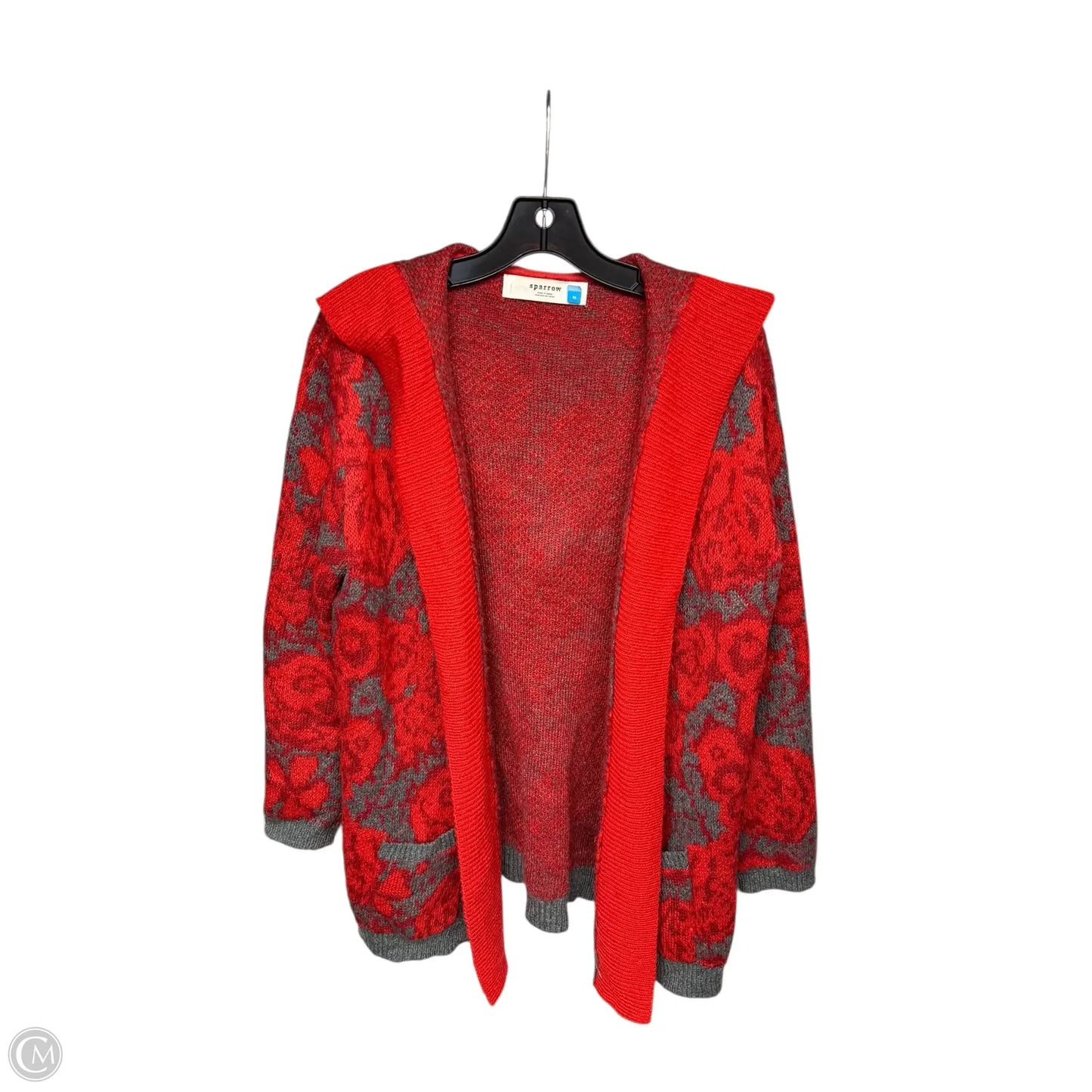 Sweater Cardigan By Sparrow In Grey & Red, Size: M