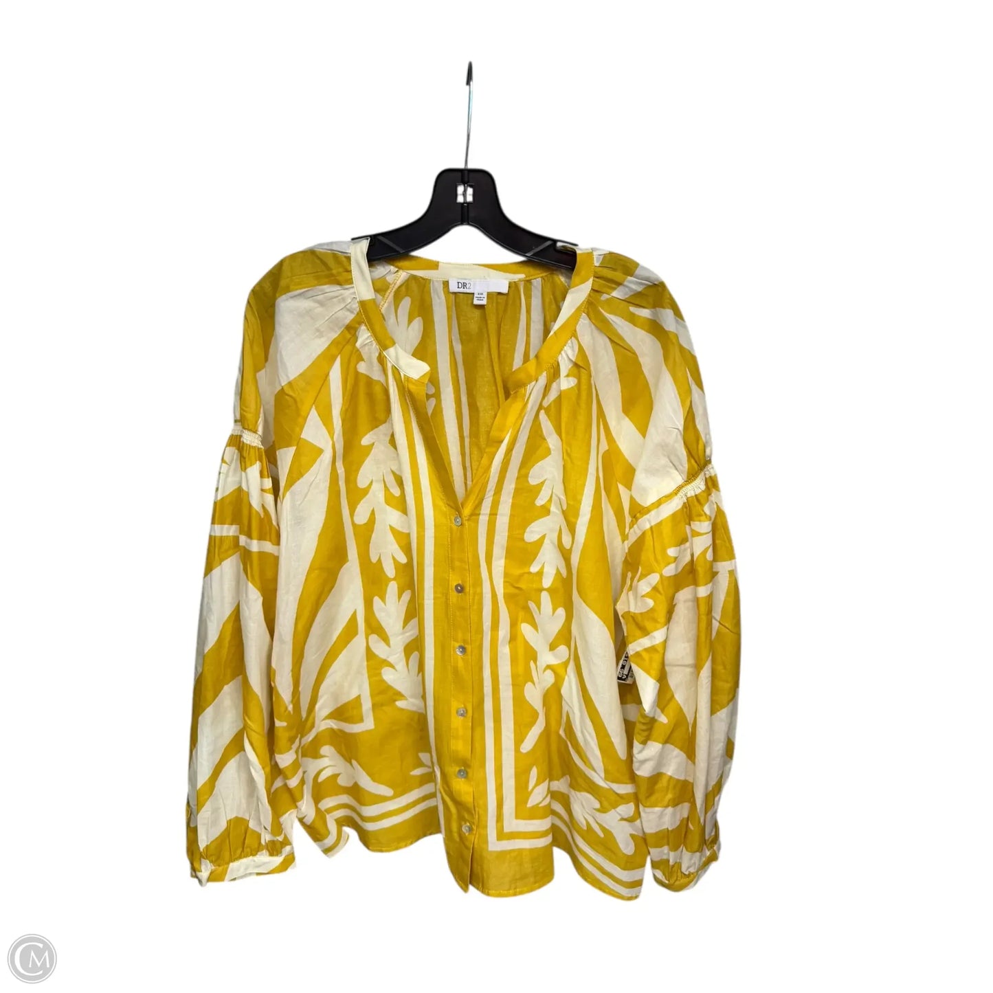 Top 3/4 Sleeve By Dr2 In White & Yellow, Size: Xxl