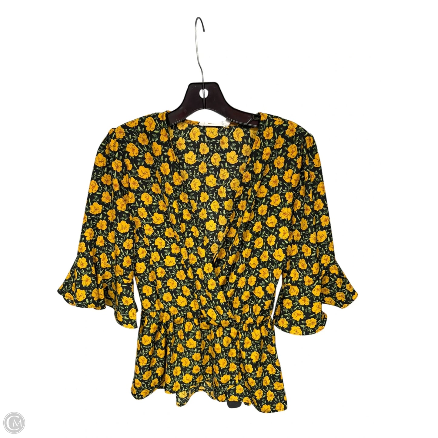 Top Short Sleeve By All In Favor In Green & Yellow, Size: S