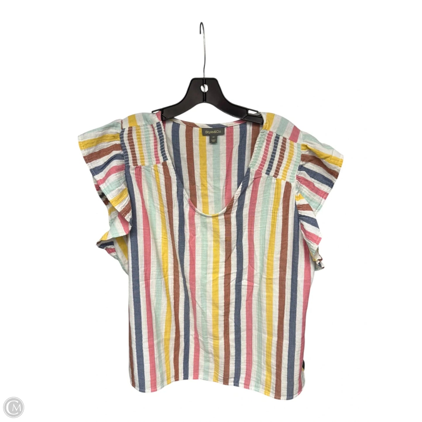 Top Short Sleeve By Style And Company In Striped Pattern, Size: 2x