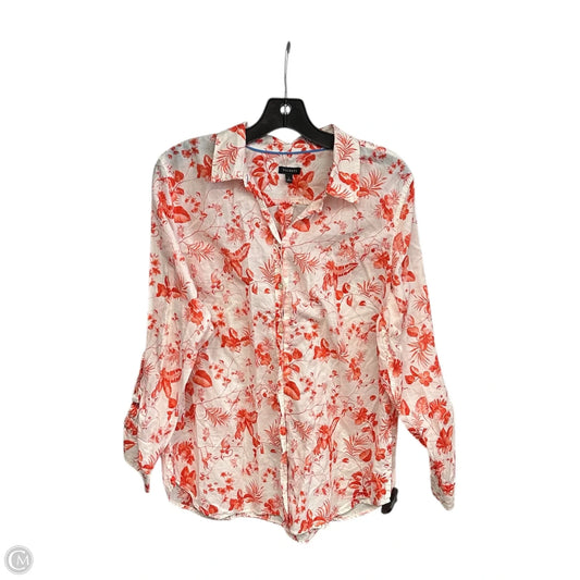 Top Long Sleeve By Talbots In Cream & Orange, Size: L