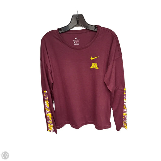 Athletic Top Long Sleeve Crewneck By Nike Apparel In Maroon, Size: L